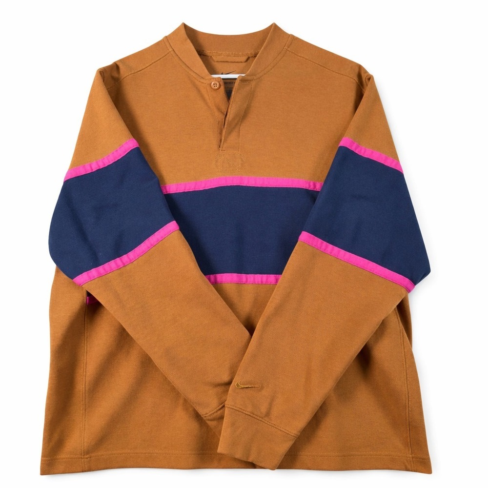 Nike Dri-FIT Rugby Pullover Mens Large Orange Blue Pink Long Sleeve Shirt